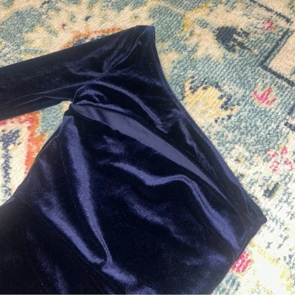 Windsor Navy Blue Velvet One-Sleeve Formal Dress - Size Small - Picture 5 of 9